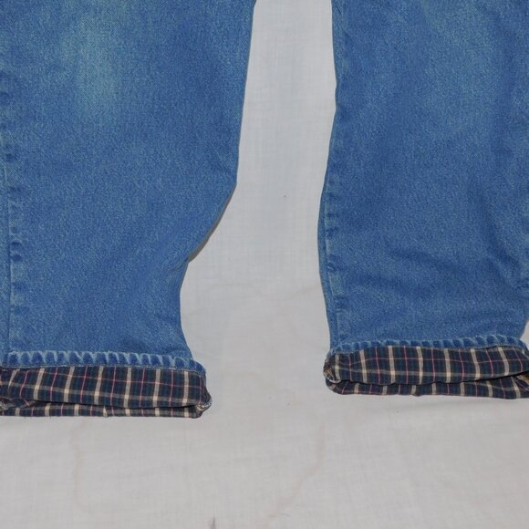 VTG LL Bean Mens 42 x 32 Plaid Flannel Lined Comfort Waist Denim Blue Jeans - Picture 2 of 13